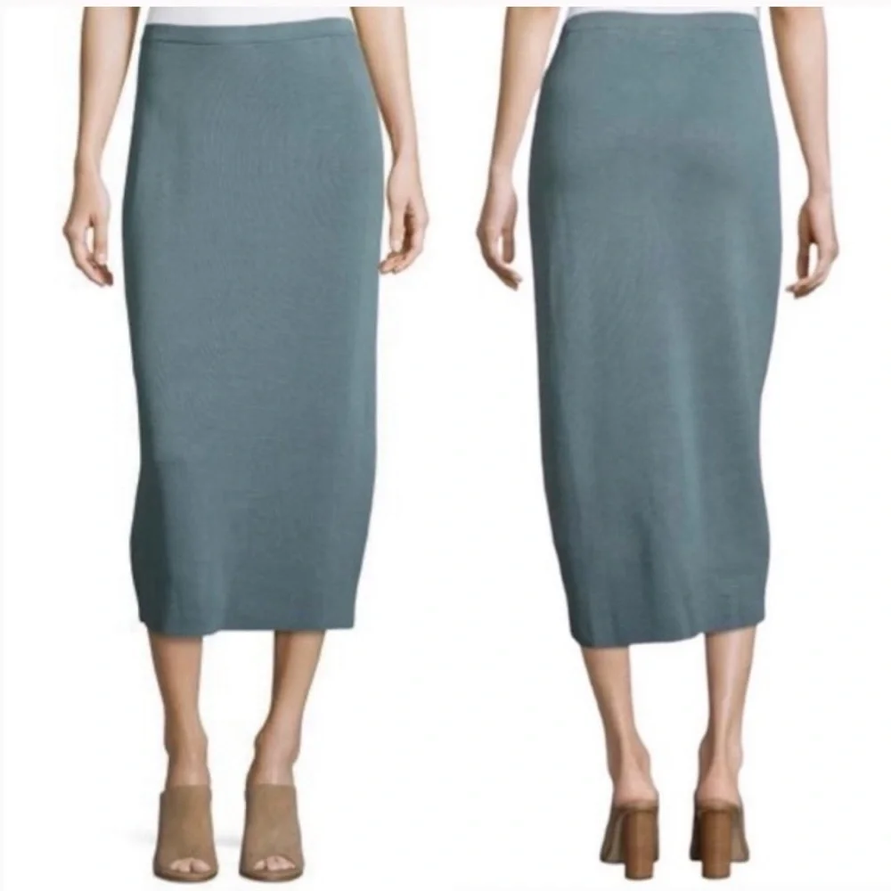 NWT Eileen Fisher Women's Silk Organic Cotton Midi Pencil Skirt Large
